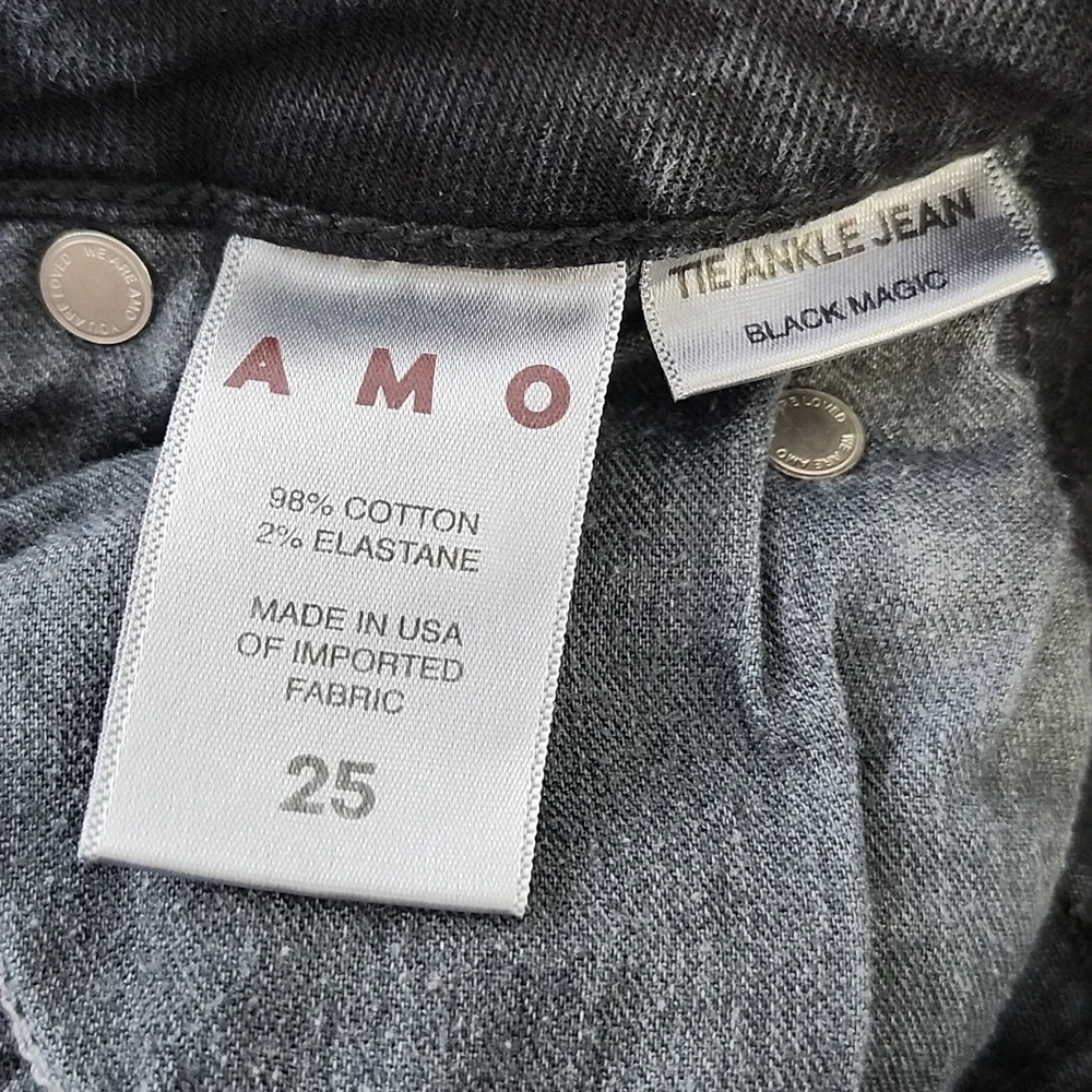 AMO Women's Tie Ankle Jean in Black Magic Jeans Size 25 Mid-Rise Cropped